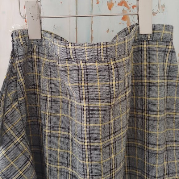 nwt SANS SOUCI cottage maxi plaid side ruffle skirt w zipper/size m/grey yellow - Picture 8 of 9